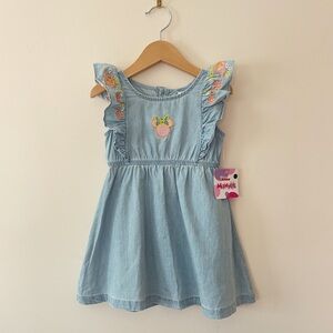 DISNEY NWT Embroidered Minnie Mouse Flutter Sleeve Light Wash Chambray Dress